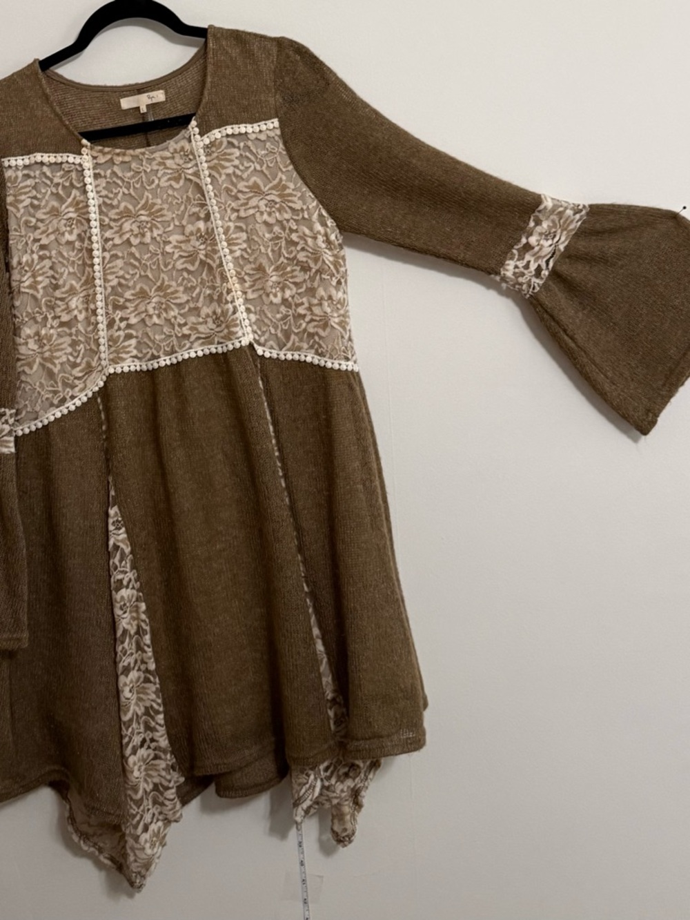 Ryu Olive Brown Lace-Panel Tunic